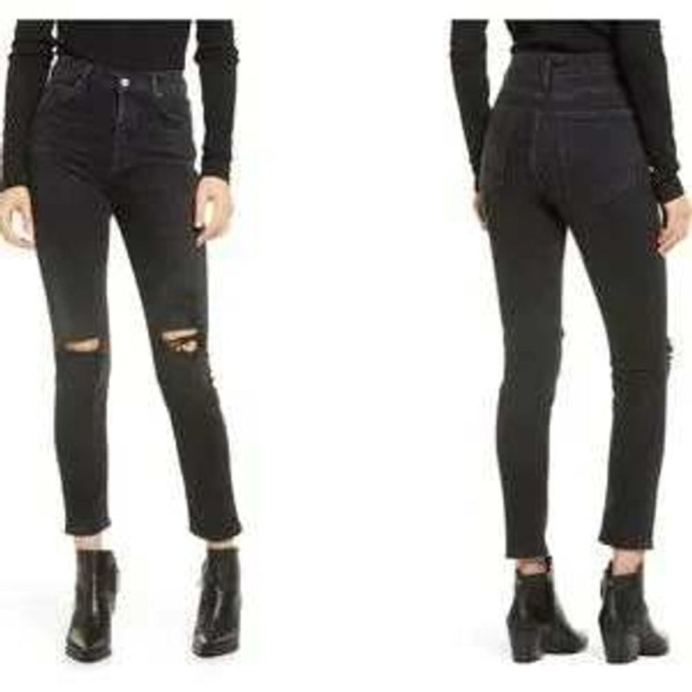 NWT Agolde Women Black Ruthless Sophie High Rise Distressed Skinny Fit 24x30